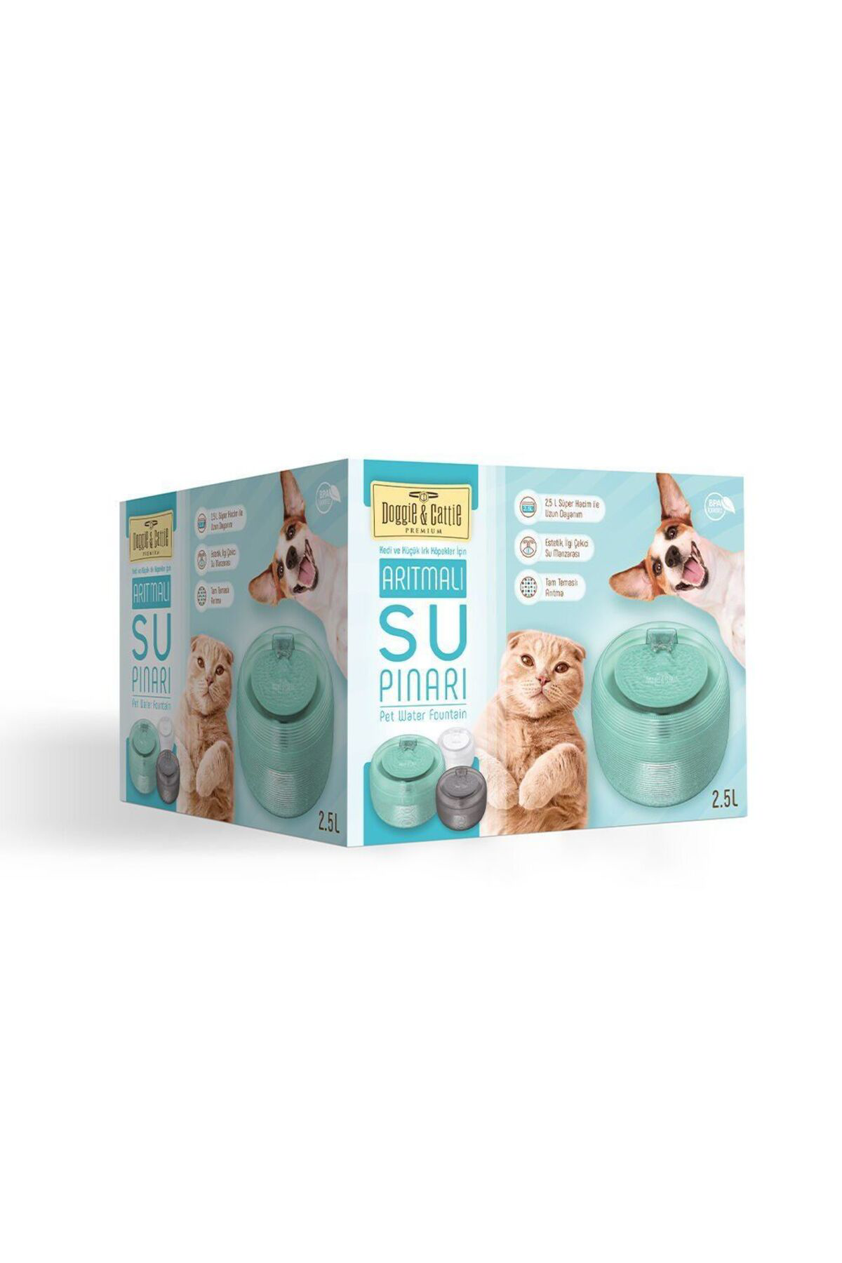 Doggie&Cattie Cattie Arıtmalı Su Pınarı Klasik Model Antrasit 2.5 Lt - Sessiz,