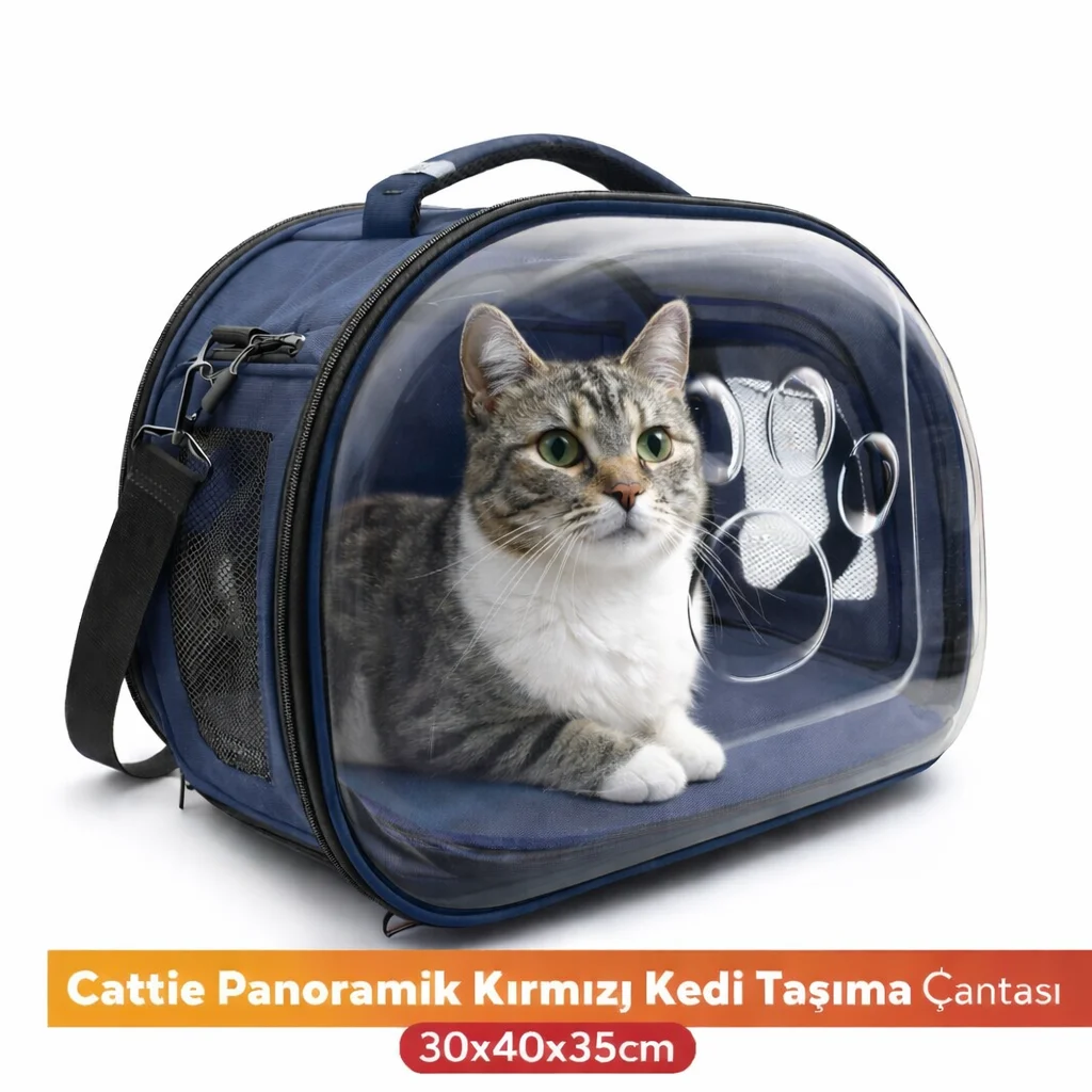Cattie Panoramik Kedi Taşıma Çantası 30x40x35cm - Koyu Mavi Cattie Panoramik Kedi Taşıma Çantası 30x40x35cm - Koyu Mavi