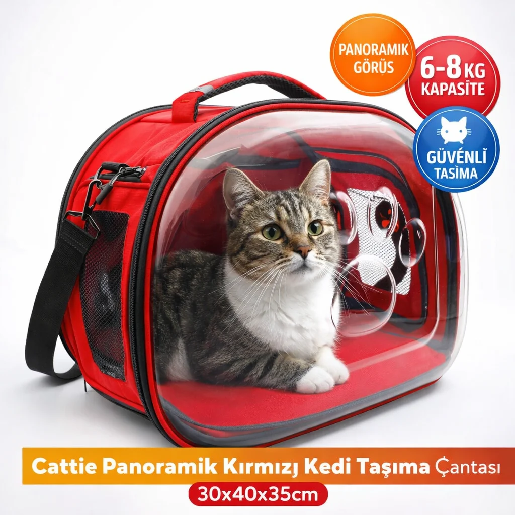 Cattie Panoramik Kedi Taşıma Çantası 30x40x35cm - Kırmızı Cattie Panoramik Kedi Taşıma Çantası 30x40x35cm - Kırmızı