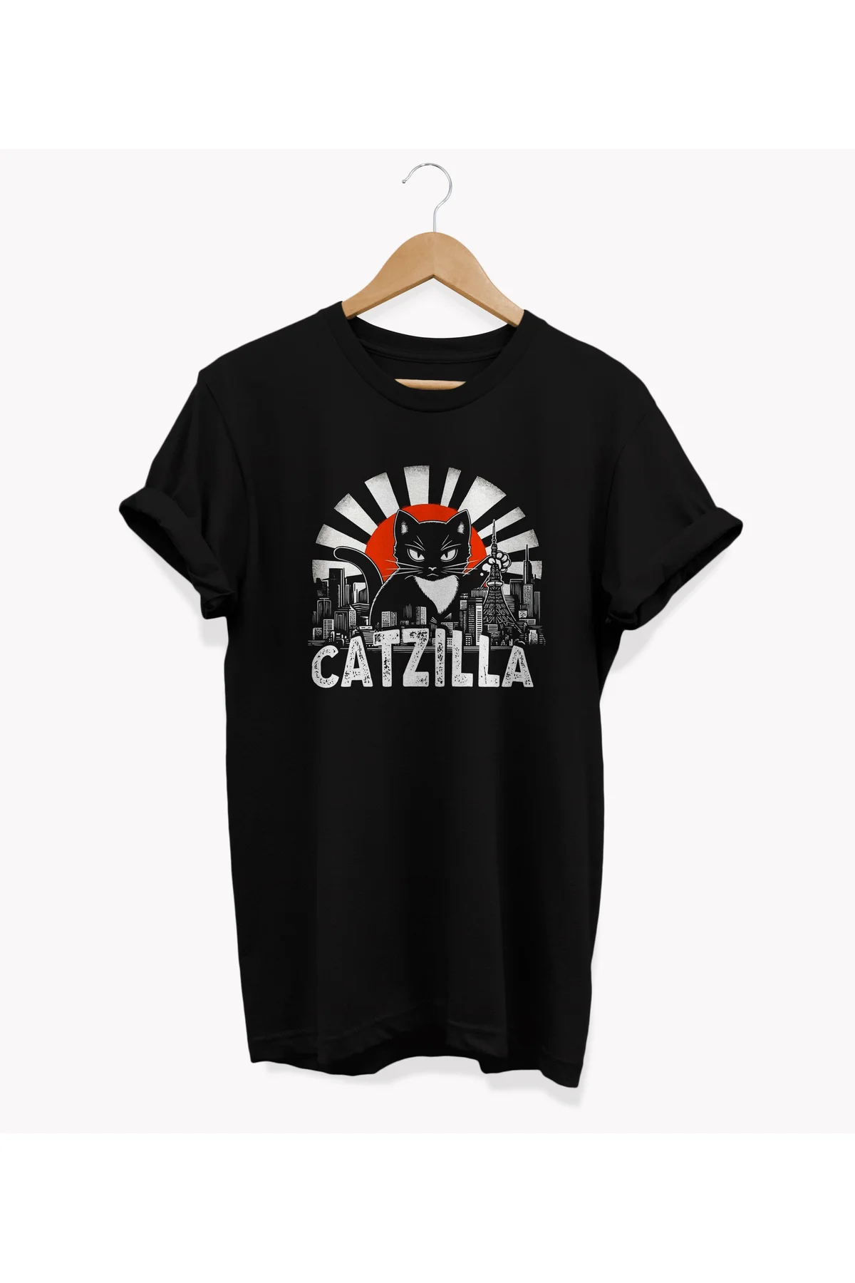 , Catzilla Baskılı, %100 Pamuk, Bisiklet Yaka, Basic T-shirt, Nor