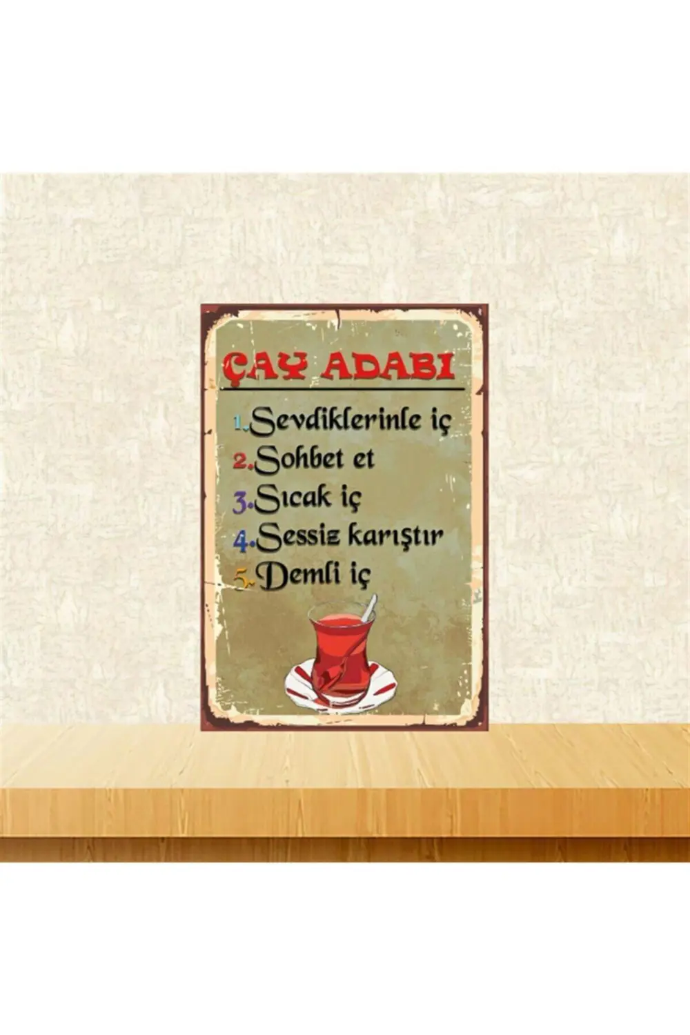 Çay Adabı 20-30 Cm Retro Ahşap Poster Tkfx4428