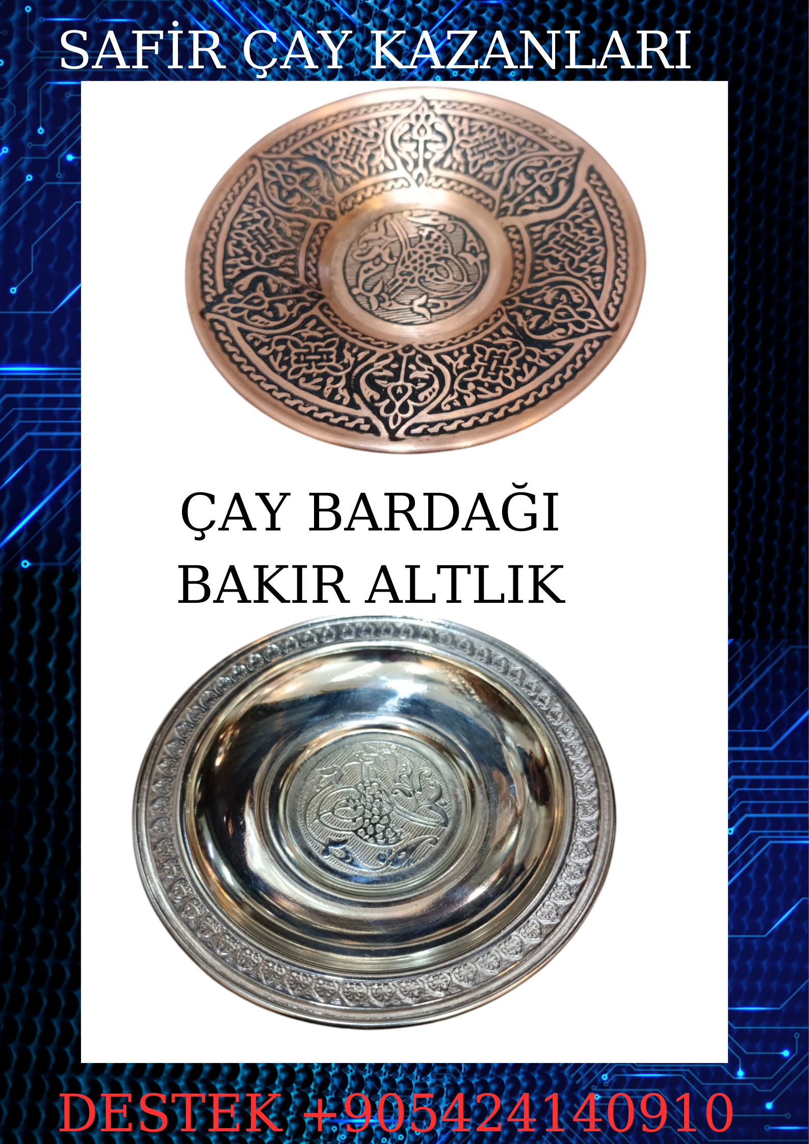 Safir Çay Kazanlari Çay Bardaği Bakir Altlik 6 'Li Set Özel Dövme Sari Bakir Çay Bardaği Tabaği Antik Bakir Alt Tabak