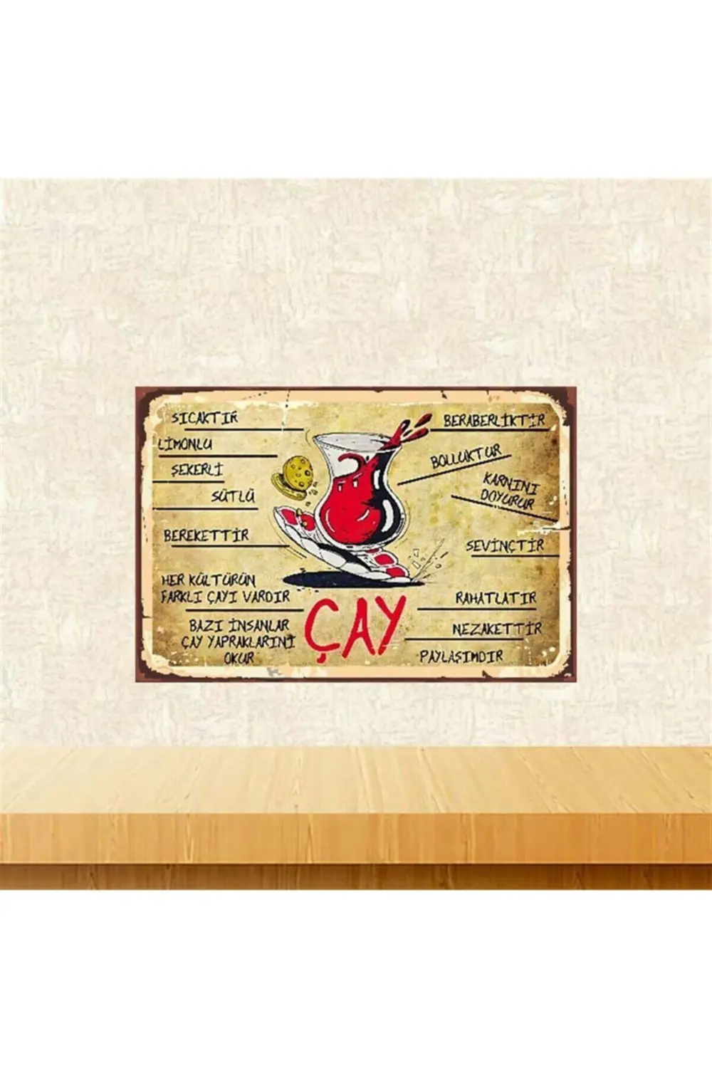 Çay Beraberliktir Bolluktur 20-30 Cm Retro Ahşap Poster