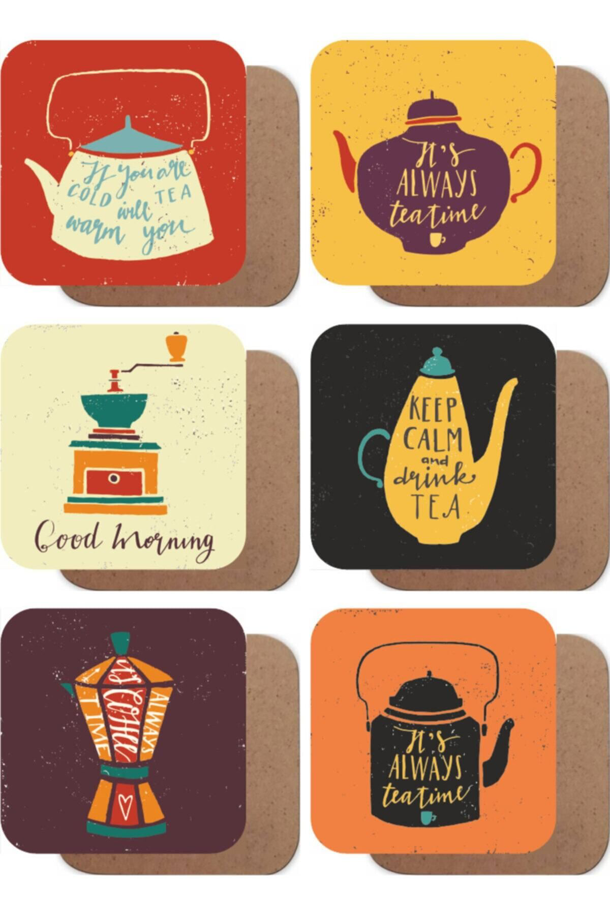 Çay Kahve Renkli 6lı Ahşap Bardak Altlığı Seti