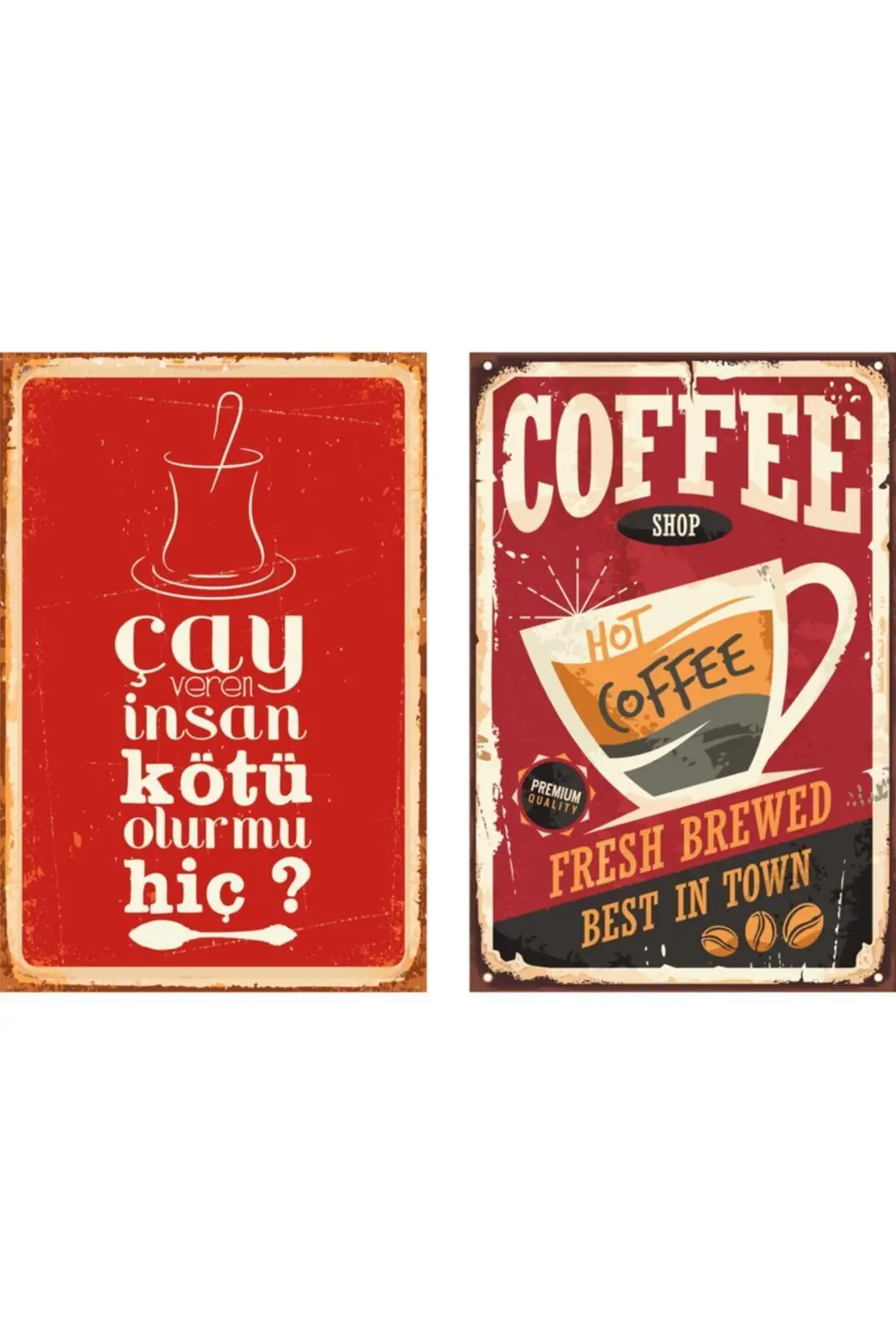 Çay Kahve Retro Ahşap Poster 2 Li