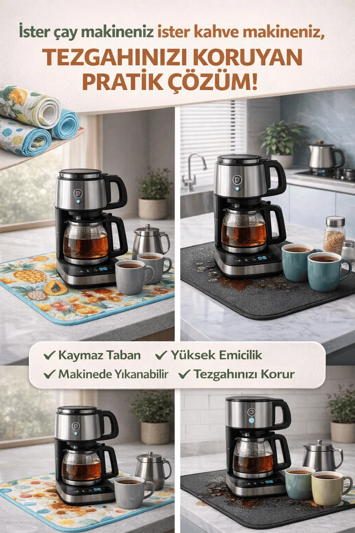 Çay Matı Çay Makinesi % 100 Mikrofiber Altlığı Su Emici Tezgah Koruyucu Kurulama Matı Çay Matı Çay Makinesi % 100 Mikrofiber Altlığı Su Emici Tezgah Koruyucu Kurulama Matı - Görsel 2