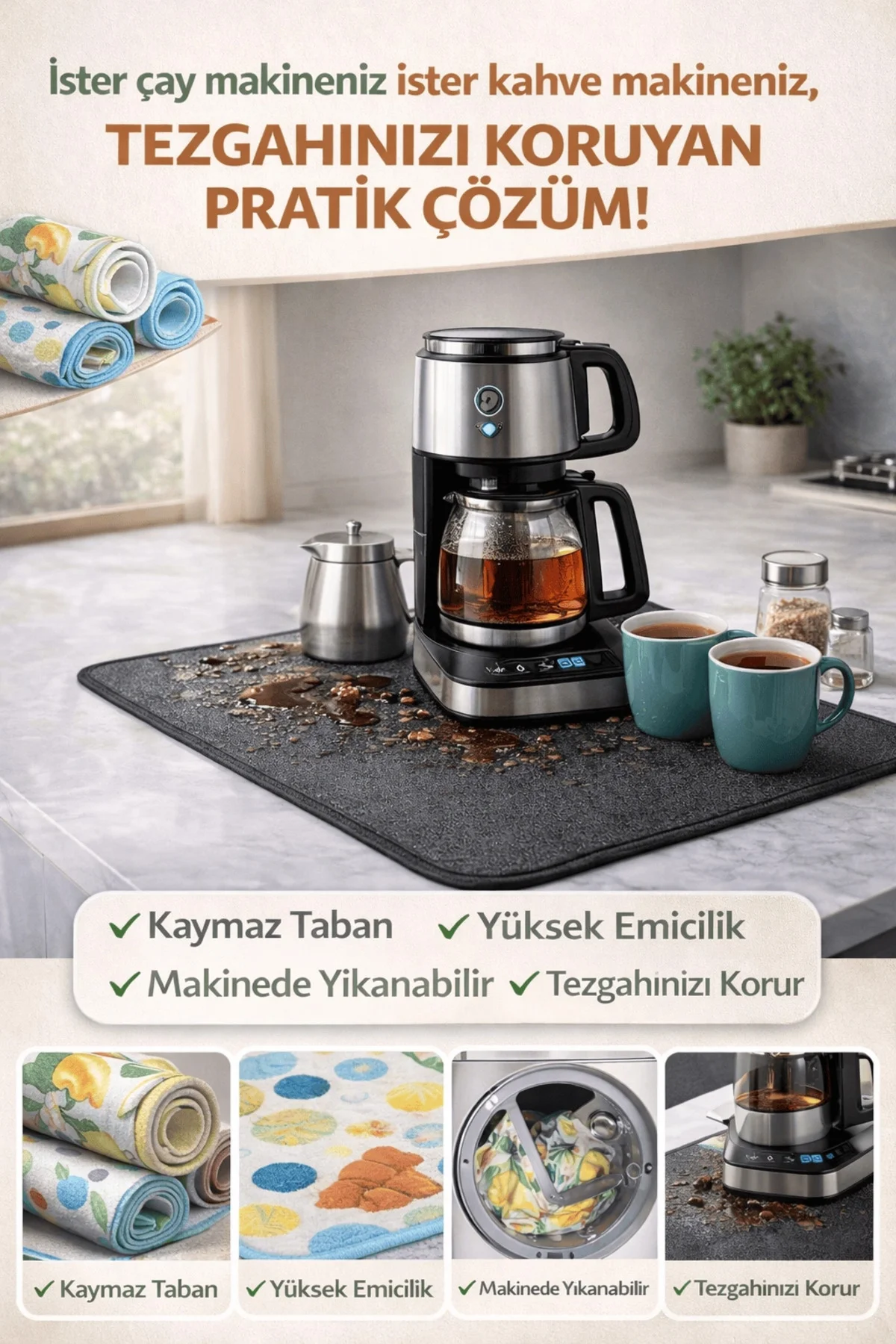 Çay Matı Çay Makinesi % 100 Mikrofiber Altlığı Su Emici Tezgah Koruyucu Kurulama Matı Çay Matı Çay Makinesi % 100 Mikrofiber Altlığı Su Emici Tezgah Koruyucu Kurulama Matı - Görsel 3