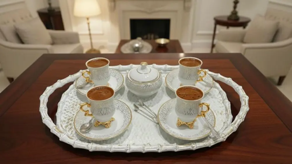 Çay Sunum Tepsisi Hasır Görünümlü Şık Polyester Tepsi Çay Sunum Tepsisi Hasır Görünümlü Şık Polyester Tepsi