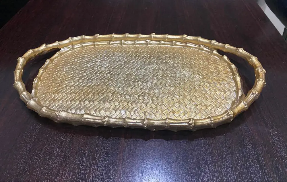 Çay Sunum Tepsisi Hasır Görünümlü Şık Polyester Tepsi Çay Sunum Tepsisi Hasır Görünümlü Şık Polyester Tepsi
