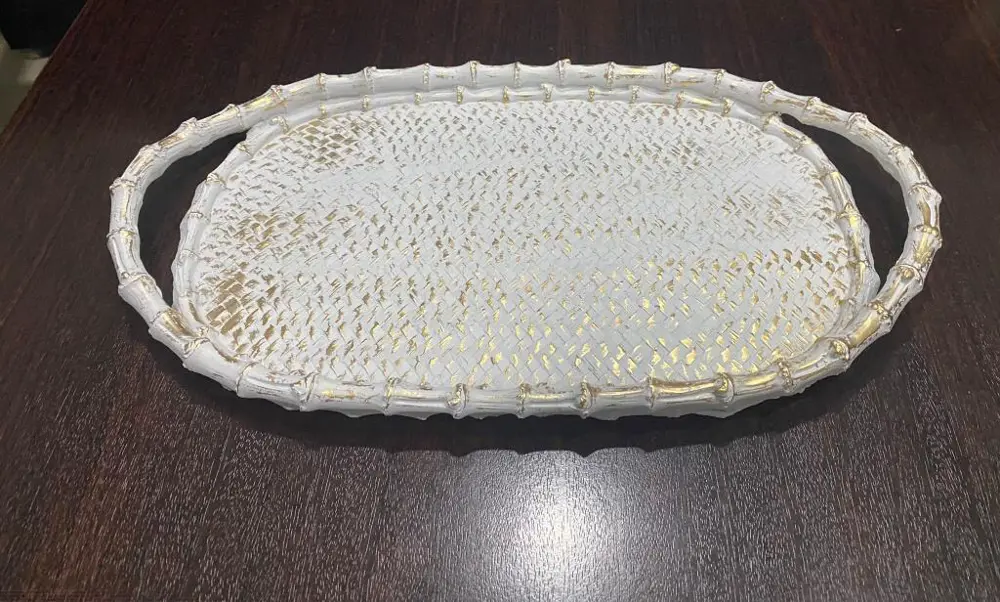 Çay Sunum Tepsisi Hasır Görünümlü Şık Polyester Tepsi Çay Sunum Tepsisi Hasır Görünümlü Şık Polyester Tepsi