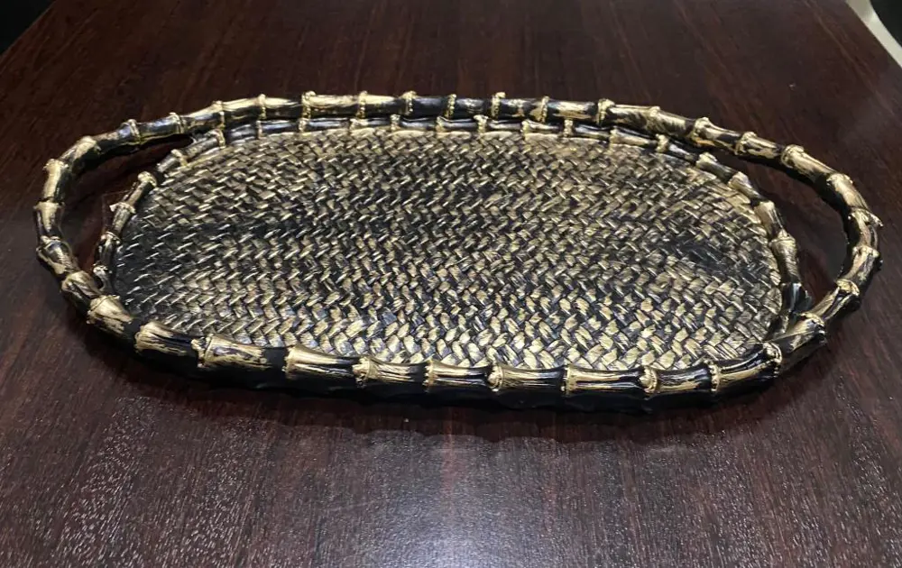 Çay Sunum Tepsisi Hasır Görünümlü Şık Polyester Tepsi Çay Sunum Tepsisi Hasır Görünümlü Şık Polyester Tepsi