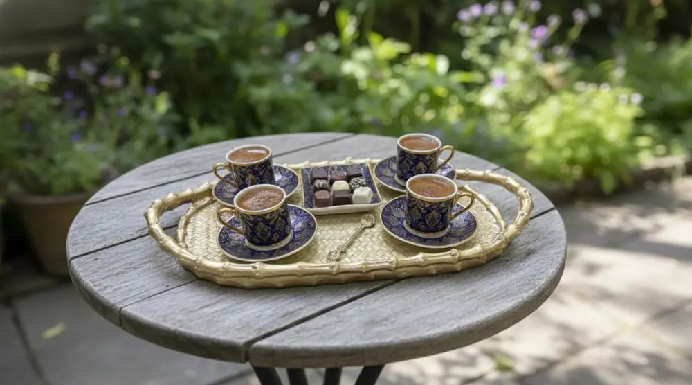 Çay Sunum Tepsisi Hasır Görünümlü Şık Polyester Tepsi Çay Sunum Tepsisi Hasır Görünümlü Şık Polyester Tepsi