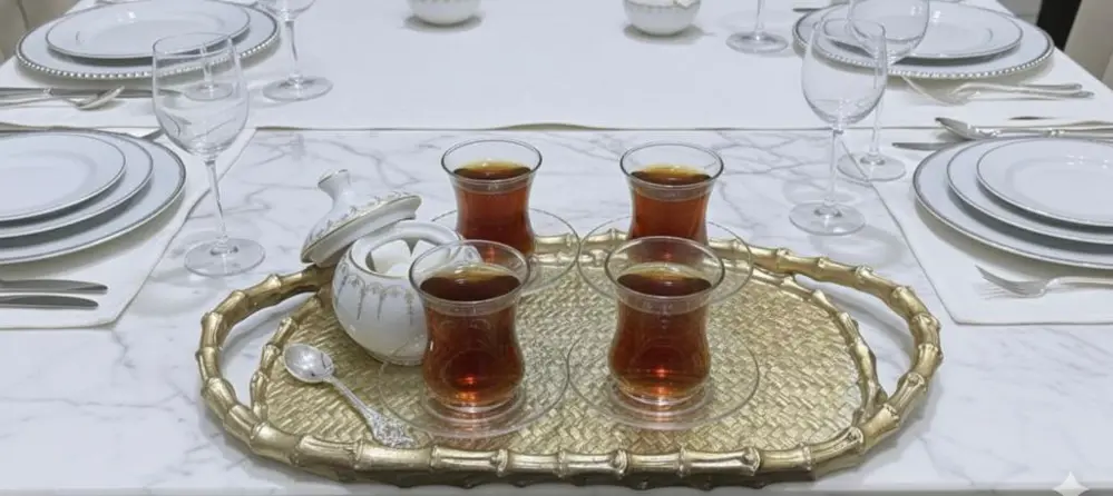 Çay Sunum Tepsisi Hasır Görünümlü Şık Polyester Tepsi Çay Sunum Tepsisi Hasır Görünümlü Şık Polyester Tepsi