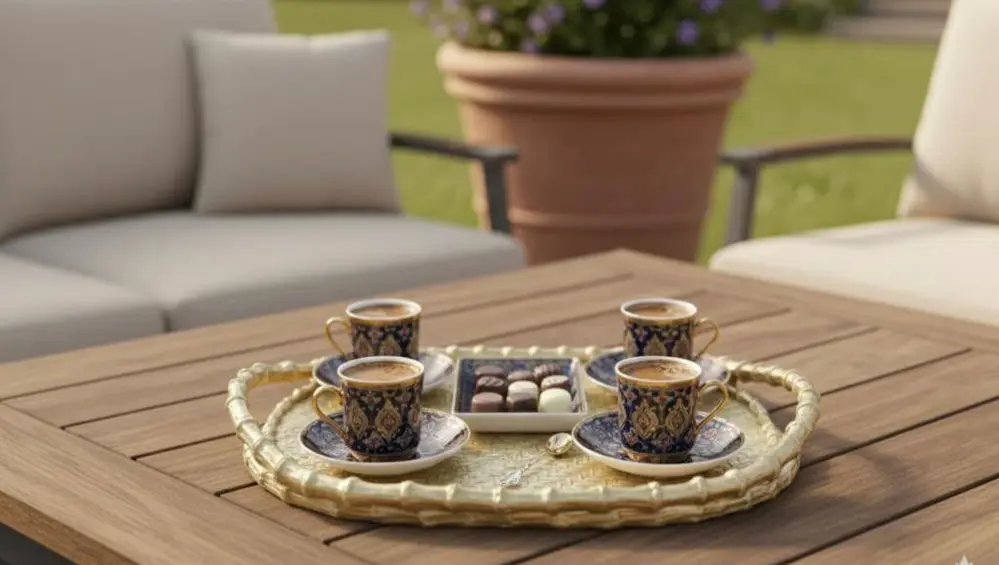 Çay Sunum Tepsisi Hasır Görünümlü Şık Polyester Tepsi Çay Sunum Tepsisi Hasır Görünümlü Şık Polyester Tepsi