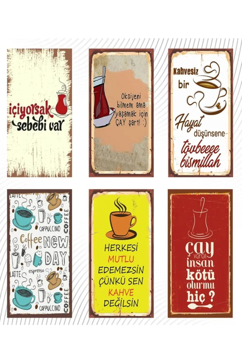 Çay Ve Kahve Temalı 6'lı Ahşap Duvar Poster Seti - Hbb Özel Seri