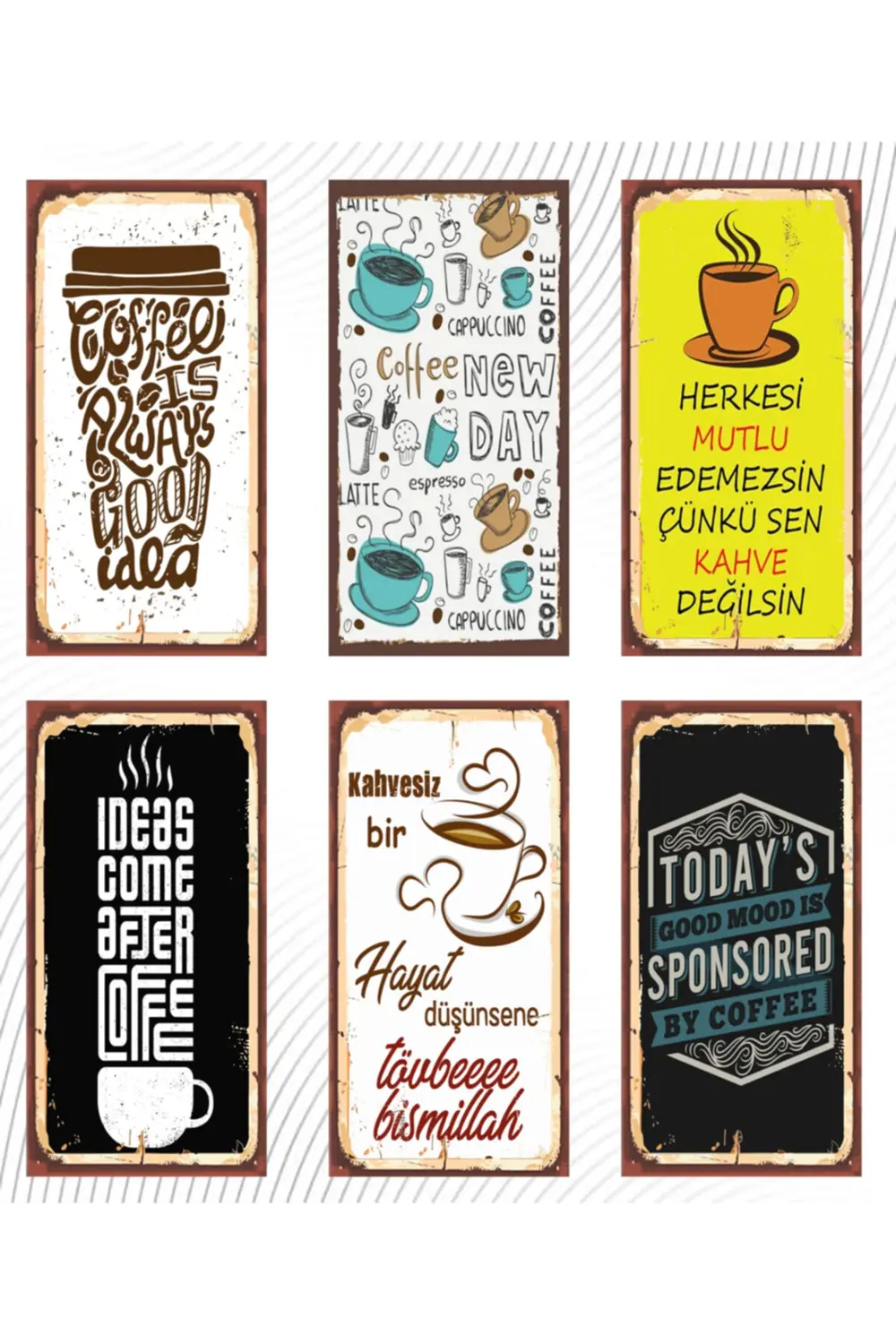 Çay Ve Kahve Temalı 6'lı Ahşap Duvar Poster Seti - Hbb Özel Seri