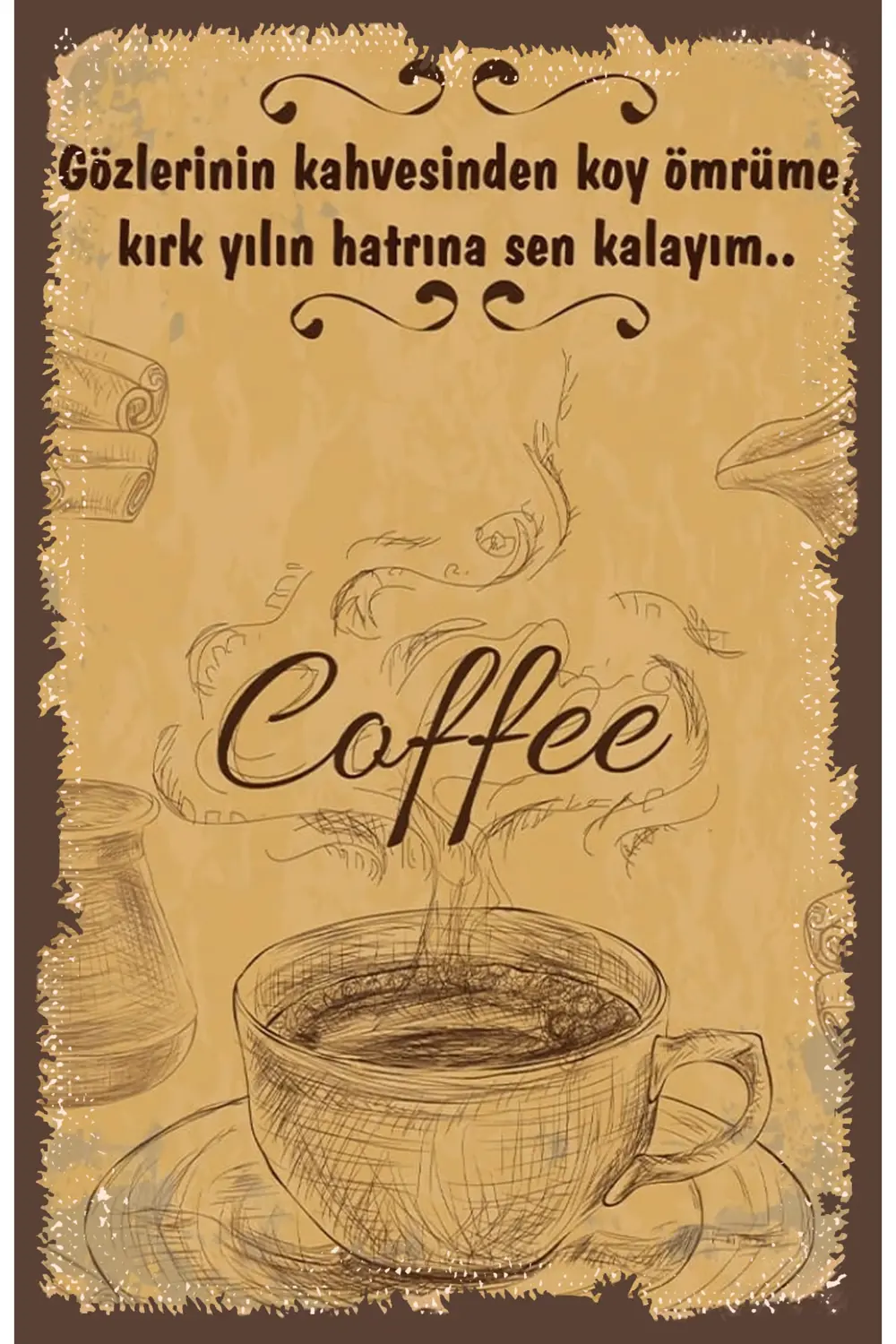 Çay Ve Kahve Temalı Retro Ahşap Poster