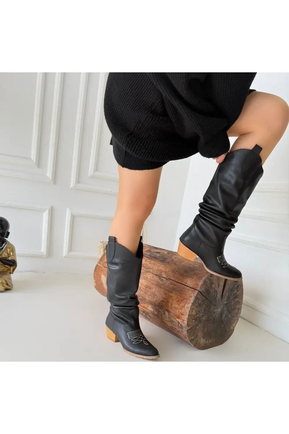 Cayla Siyah Cilt Topuklu Çizme