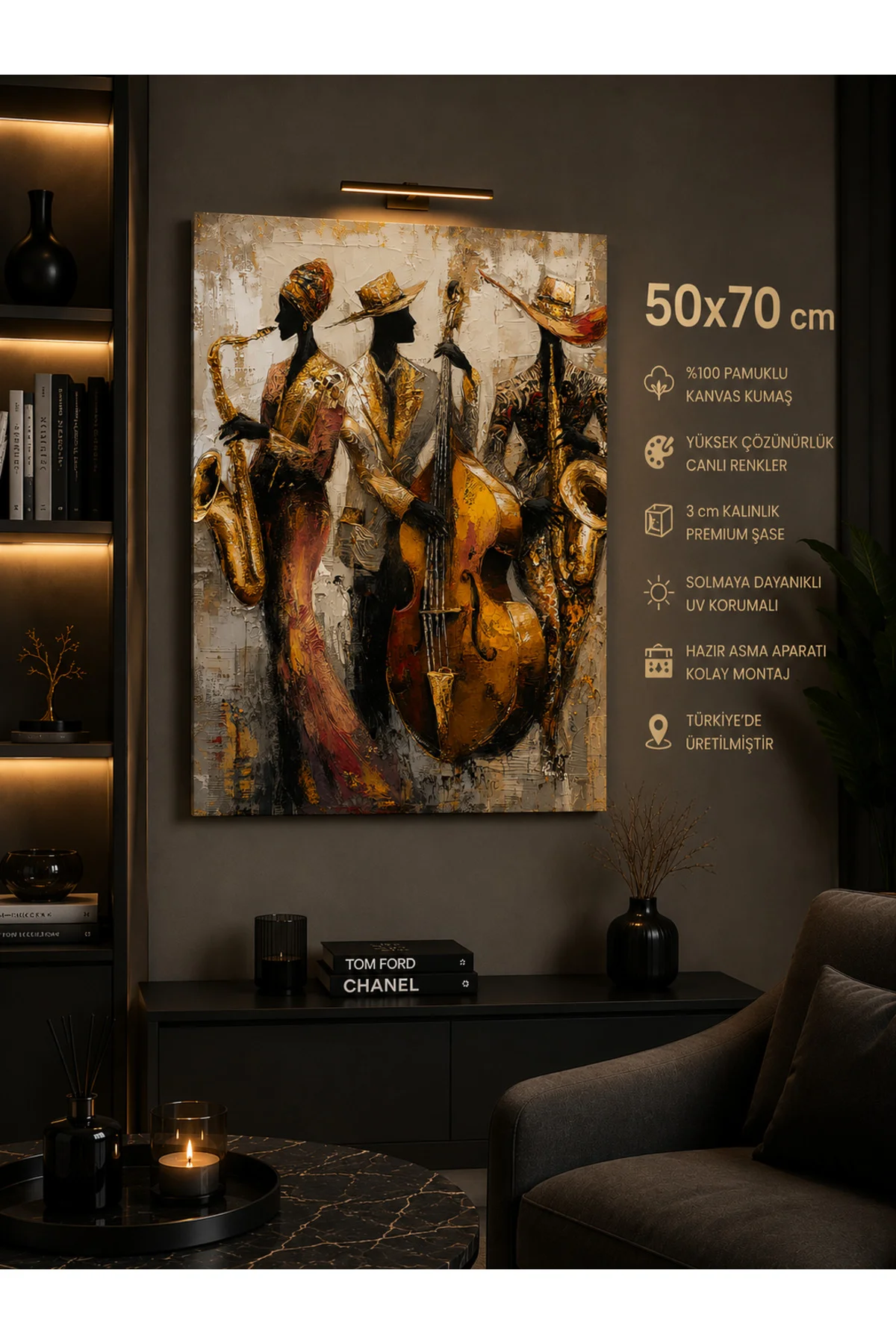 Caz Orkestrası Kanvas Tablo 50x70 cm | Modern Müzik Temalı Dekoratif Duvar Tablosu