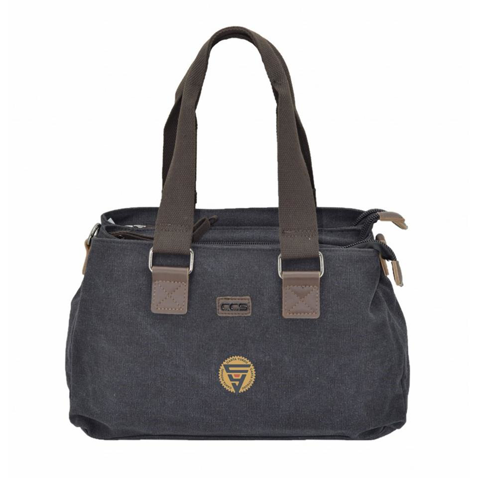 Ççs  31320 Üç Bölmeli Kanvas Kadın El Ve Omuz Çanta Siyah