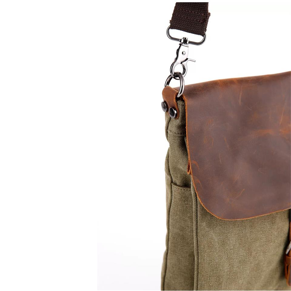 Ççs  31350 Kanvas Deri Postacı Askılı Omuz Çantası Yeşil