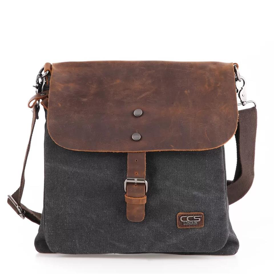 Ççs  31350 Kanvas Deri Postacı Askılı Omuz Çantası Siyah