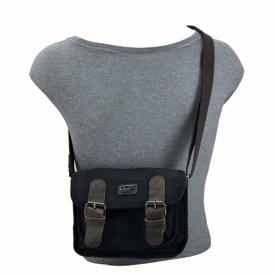 Ççs  31488 Mumlanmış Kanvas Postacı Askılı Omuz Çantası Siyah