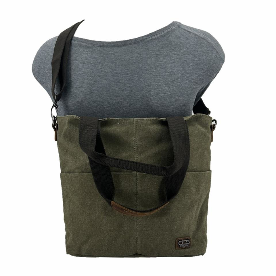 Ççs  31489 Çift Bölmeli Kanvas Kadın El Ve Omuz Çanta Yeşil