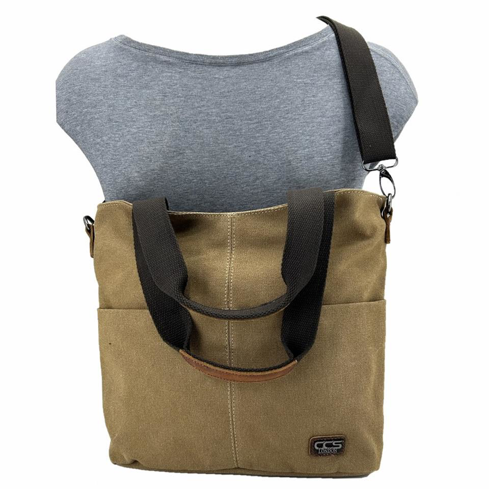 Ççs  31489 Çift Bölmeli Kanvas Kadın El Ve Omuz Çanta Kahve