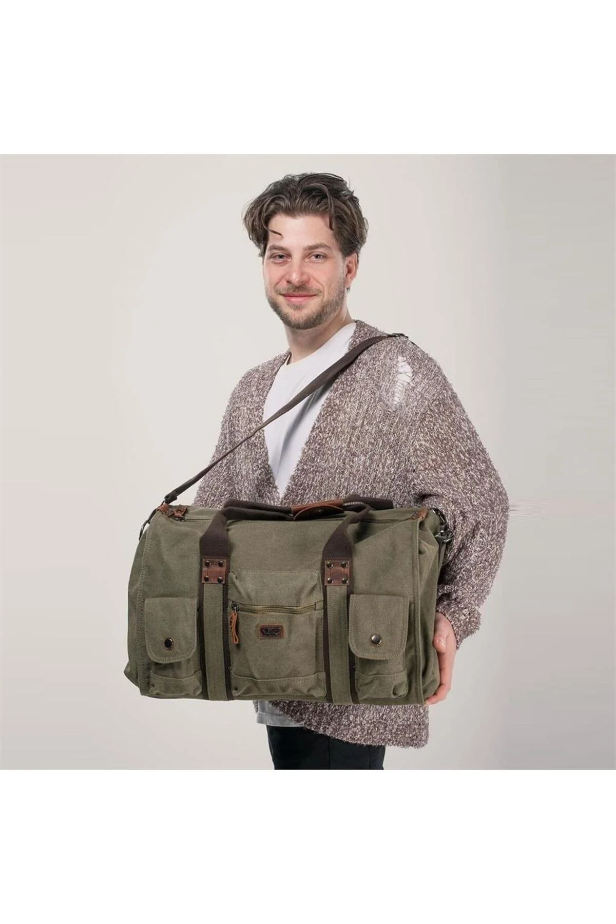 ÇÇS 40233 Kanvas Geniş Hacimli Seyahat Çantası Yeşil
