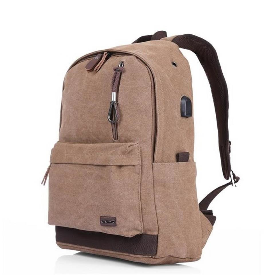 ÇÇS 51265 Usb Çıkışlı Kanvas Sırt Çantası Kahve