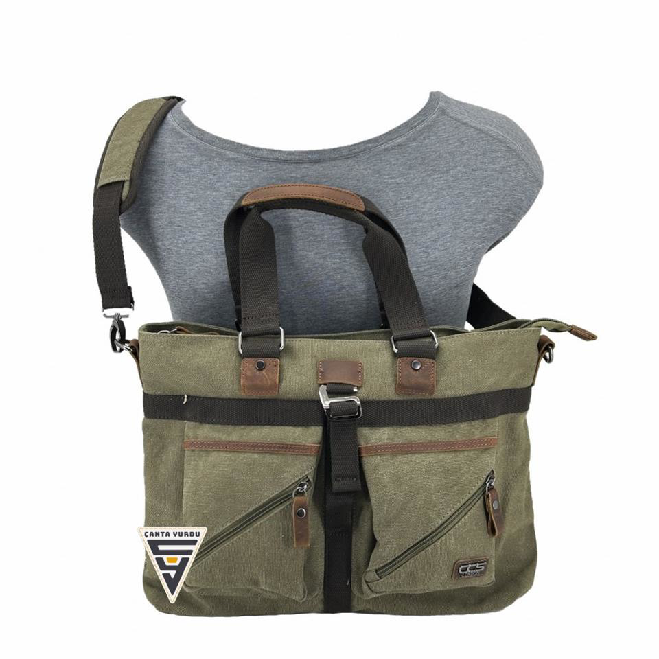 Ççs  London 31490 Kanvas Omuz Askılı  Evrak Çantası Haki