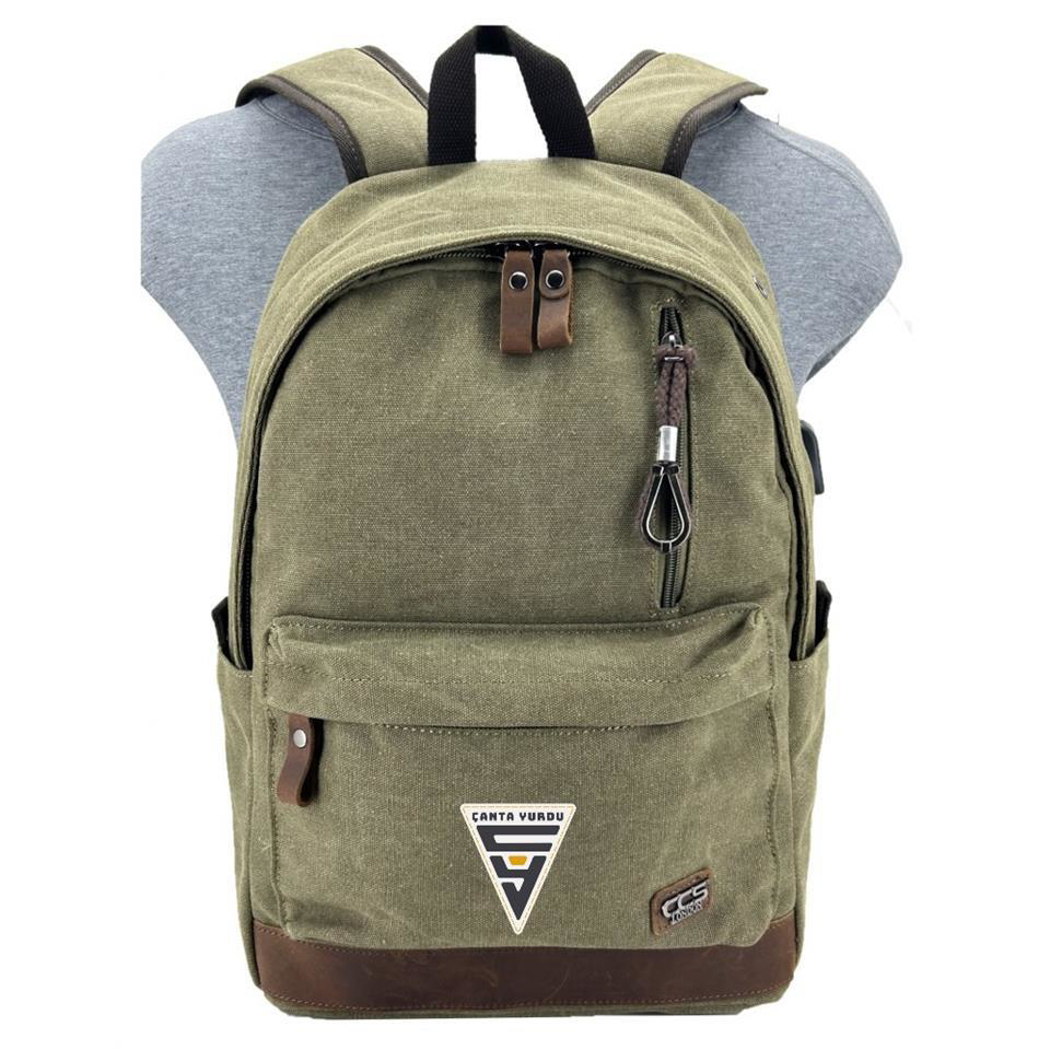 Ççs  London 51568 Kanvas Usb Usb Çıkışlı Sırt Çantası Haki