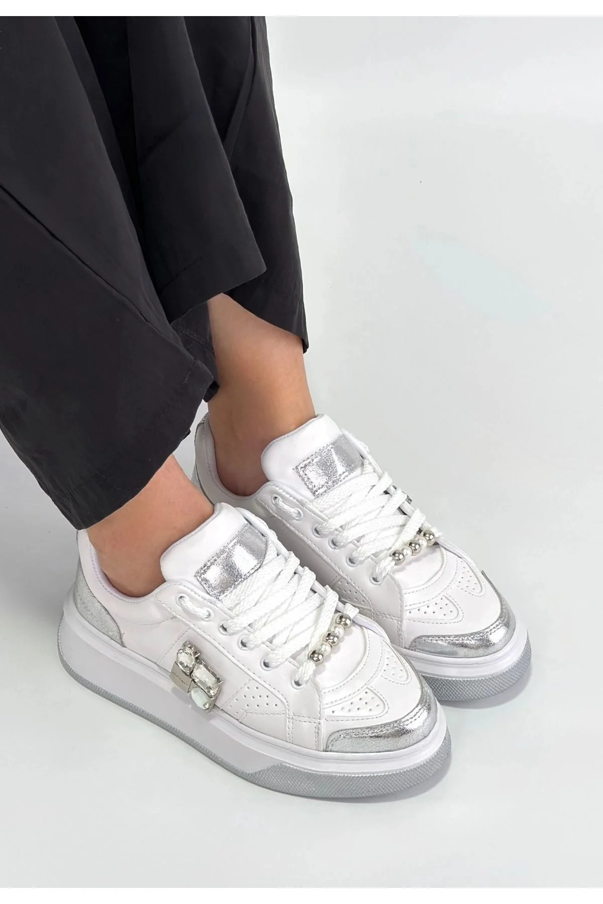 Ceans Beyaz Cilt Bağcıklı Spor Ayakkabı