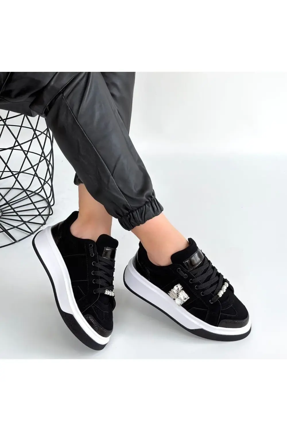 Ceans Siyah Süet Bağcıklı Spor Ayakkabı