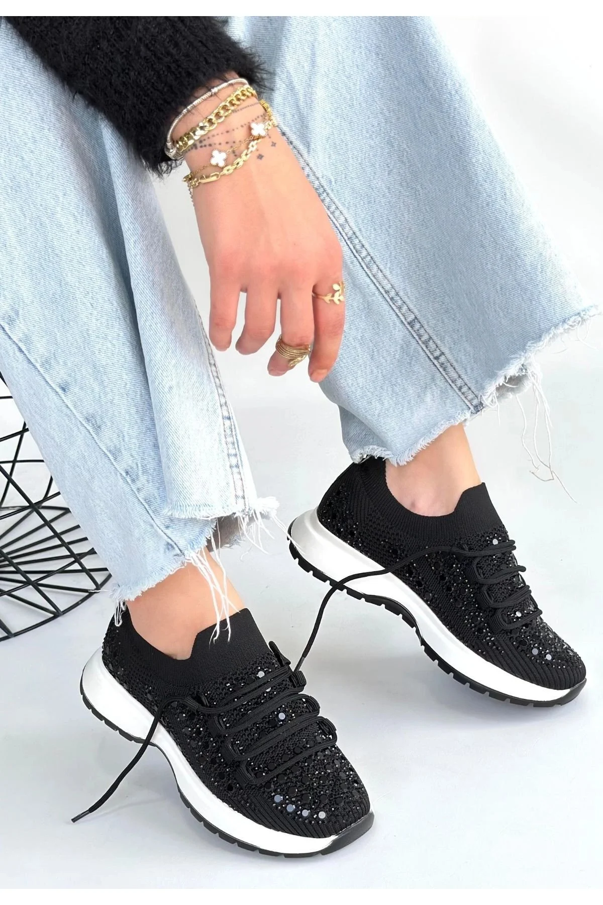 Ceas Siyah Triko Bağcıklı Spor Ayakkabı