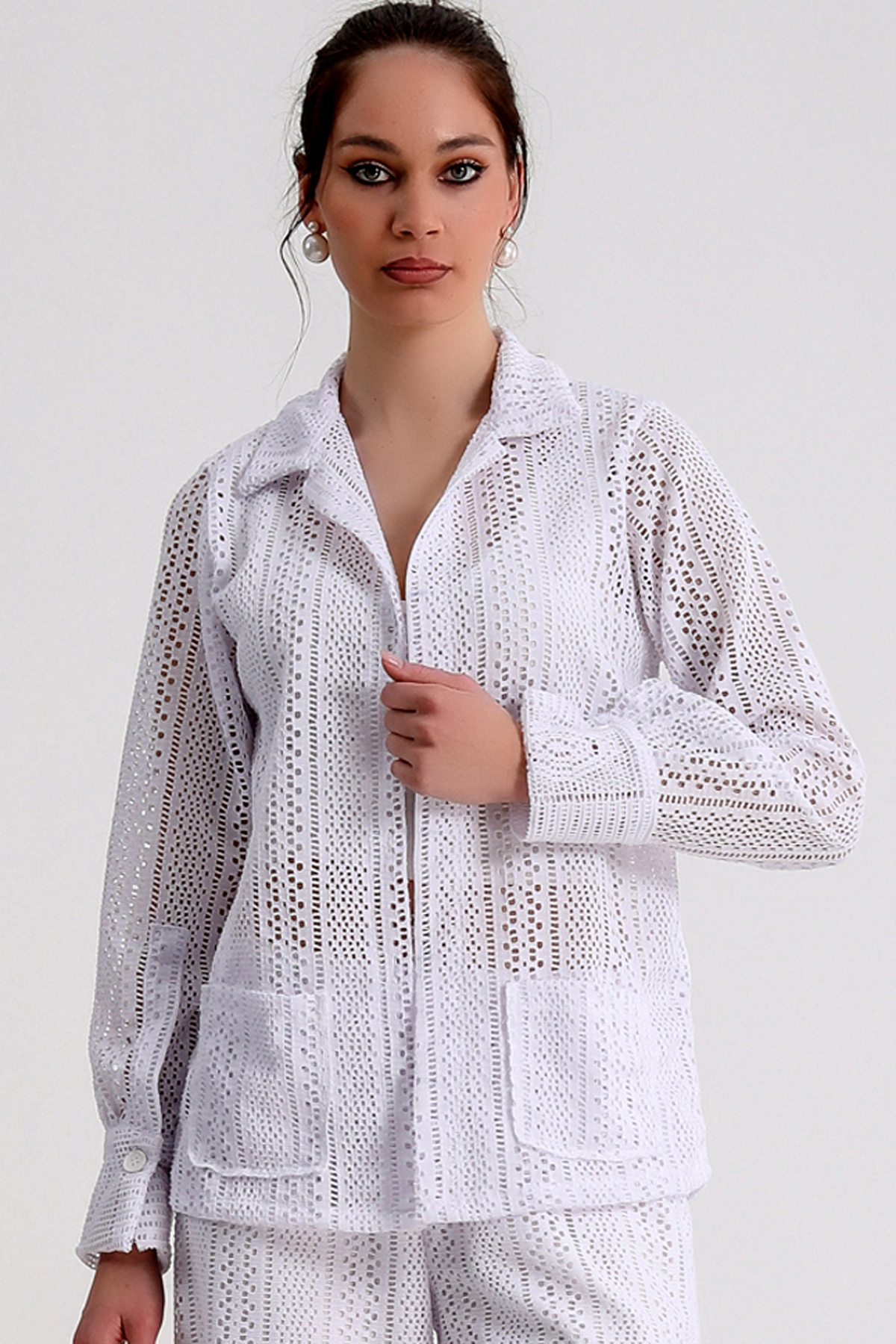 Dreamlike Ceket Yaka Manşetli Uzun Kollu Çift Cepli Rahat Kalıp Dantel Hırk