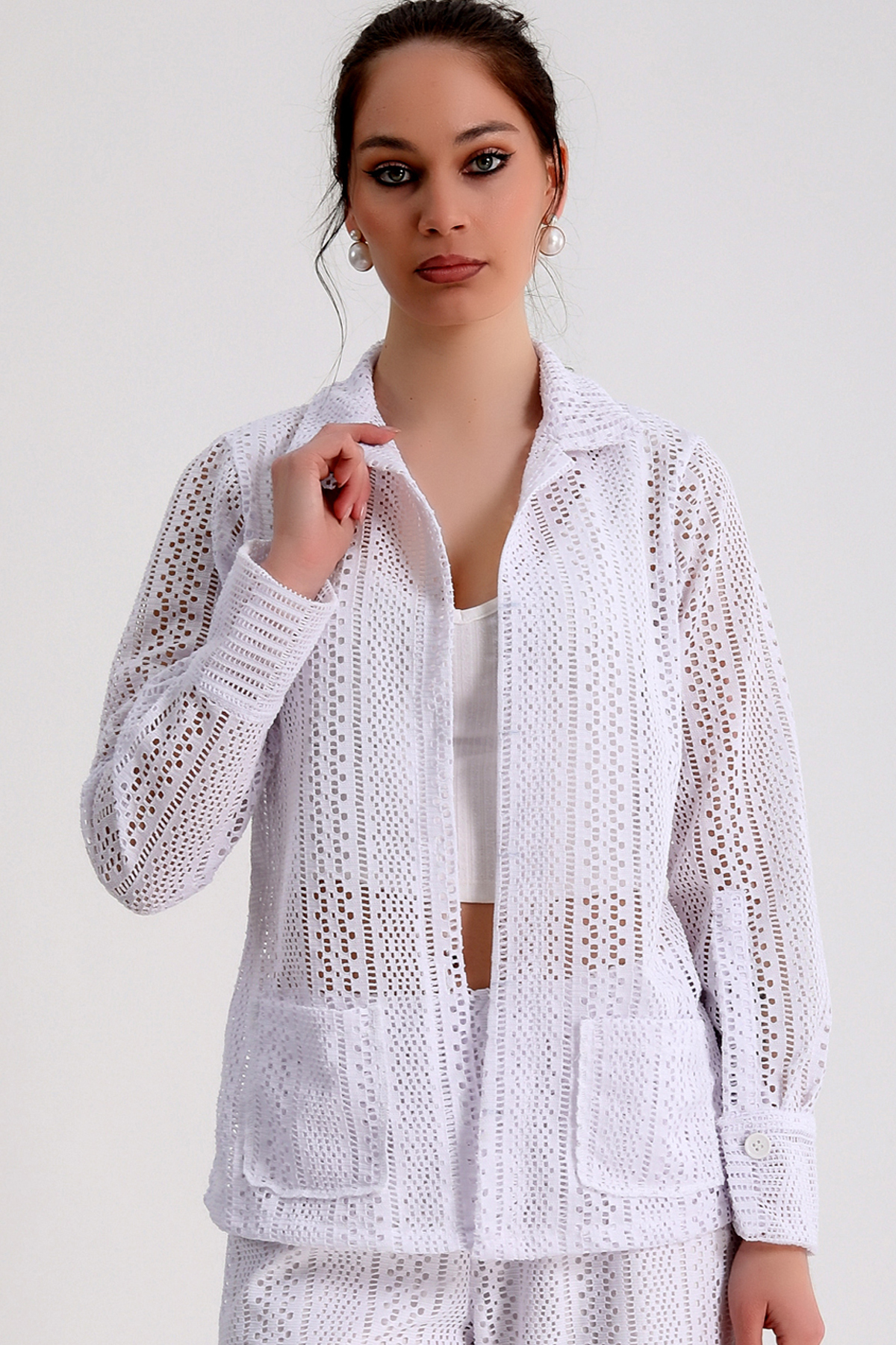 Dreamlike Ceket Yaka Manşetli Uzun Kollu Çift Cepli Rahat Kalıp Dantel Hırk