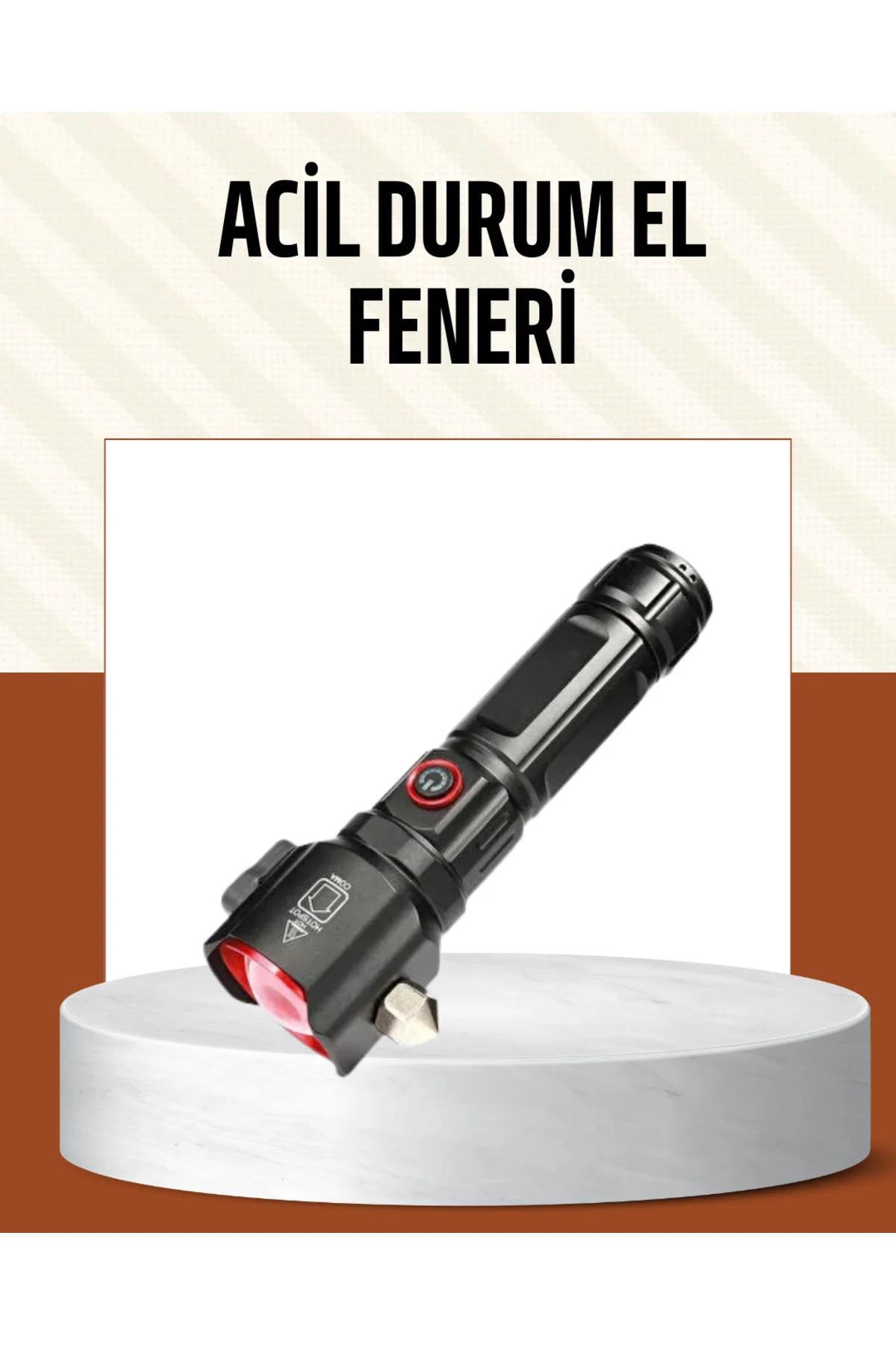Çekiçli Pusulalı Acil Durum Feneri USB Şarjlı Çok Fonksiyonlu