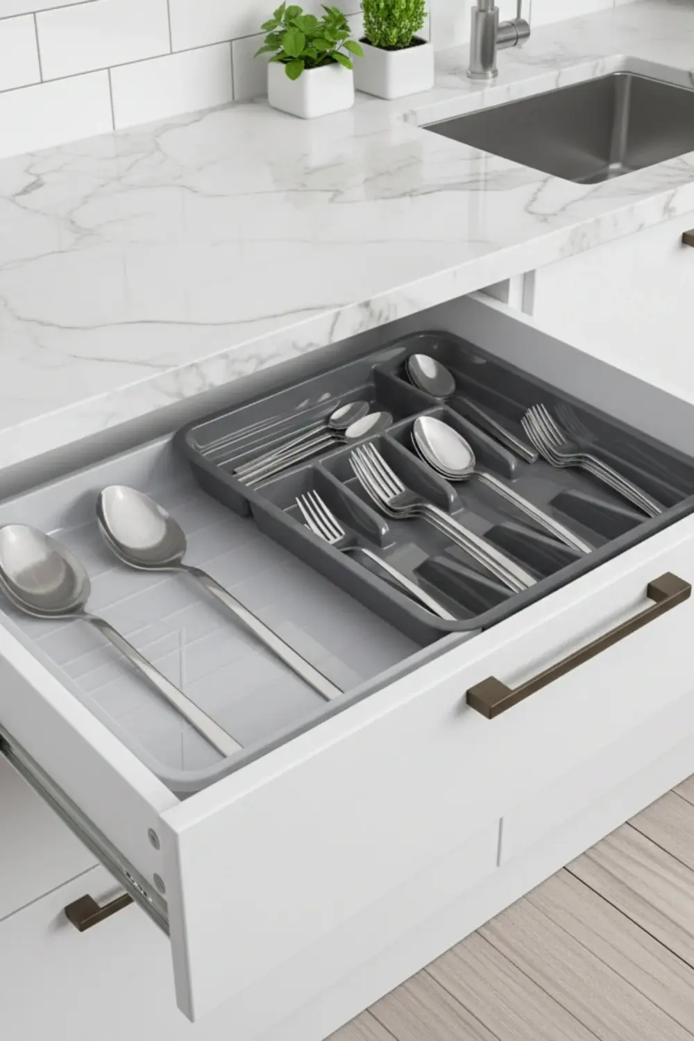 Çekmece İçi Boyutu Ayarlanabilen Çatal Kaşık Bıçak Düzenleyici, K