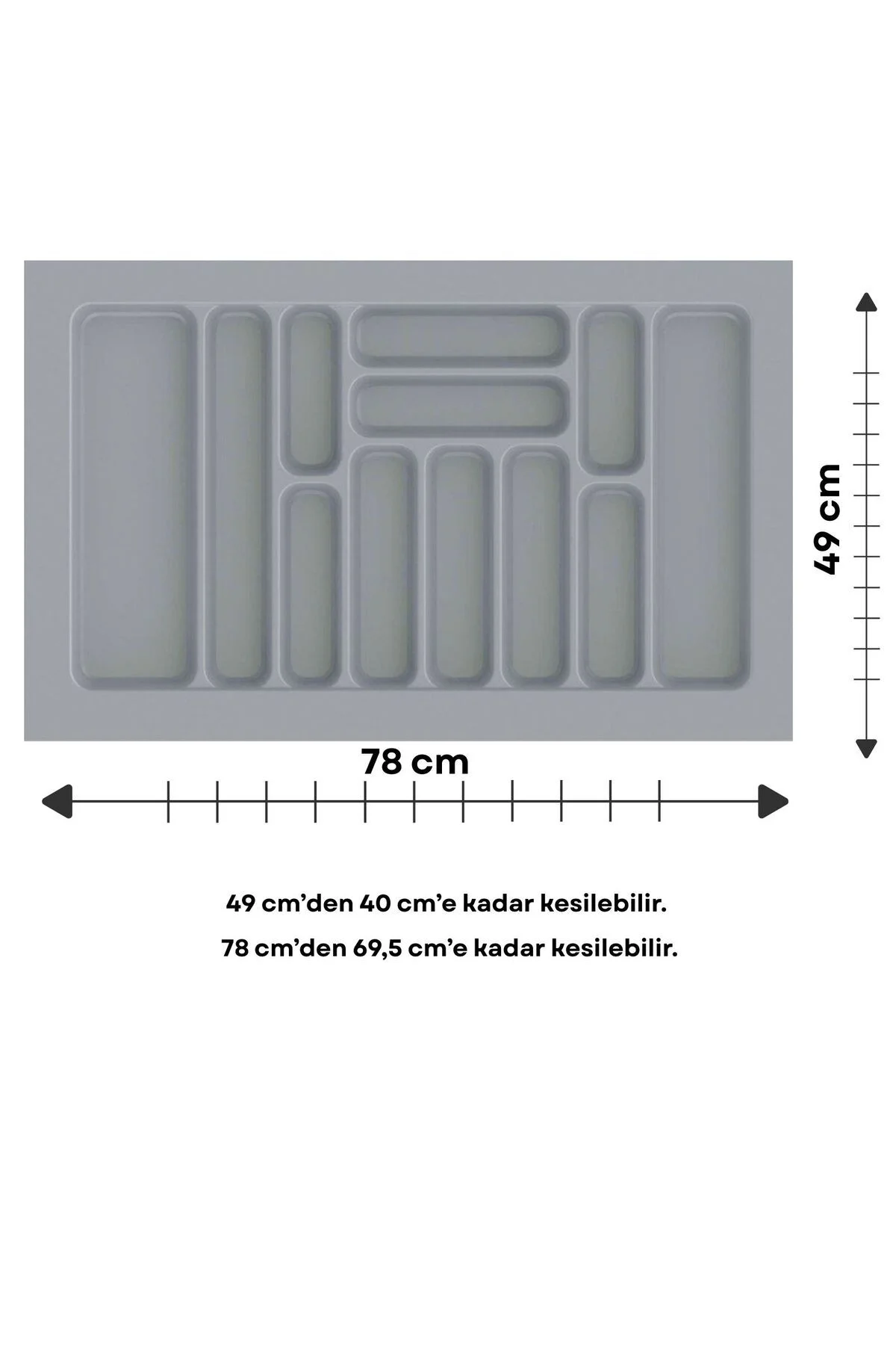 Çekmece İçi Kaşıklık Düzenleyici Organizatör 78x49 cm Gri