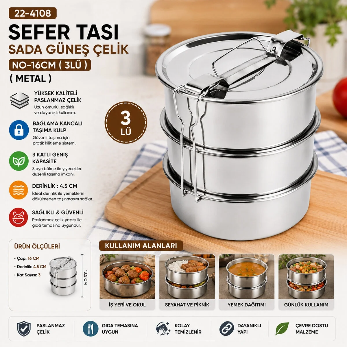 Çelik 3lü Metal Sefer Tası Taşıma Kulp=bağlama Kancalı Bx40 Fiyatı, Yorumları ve Özellikleri
