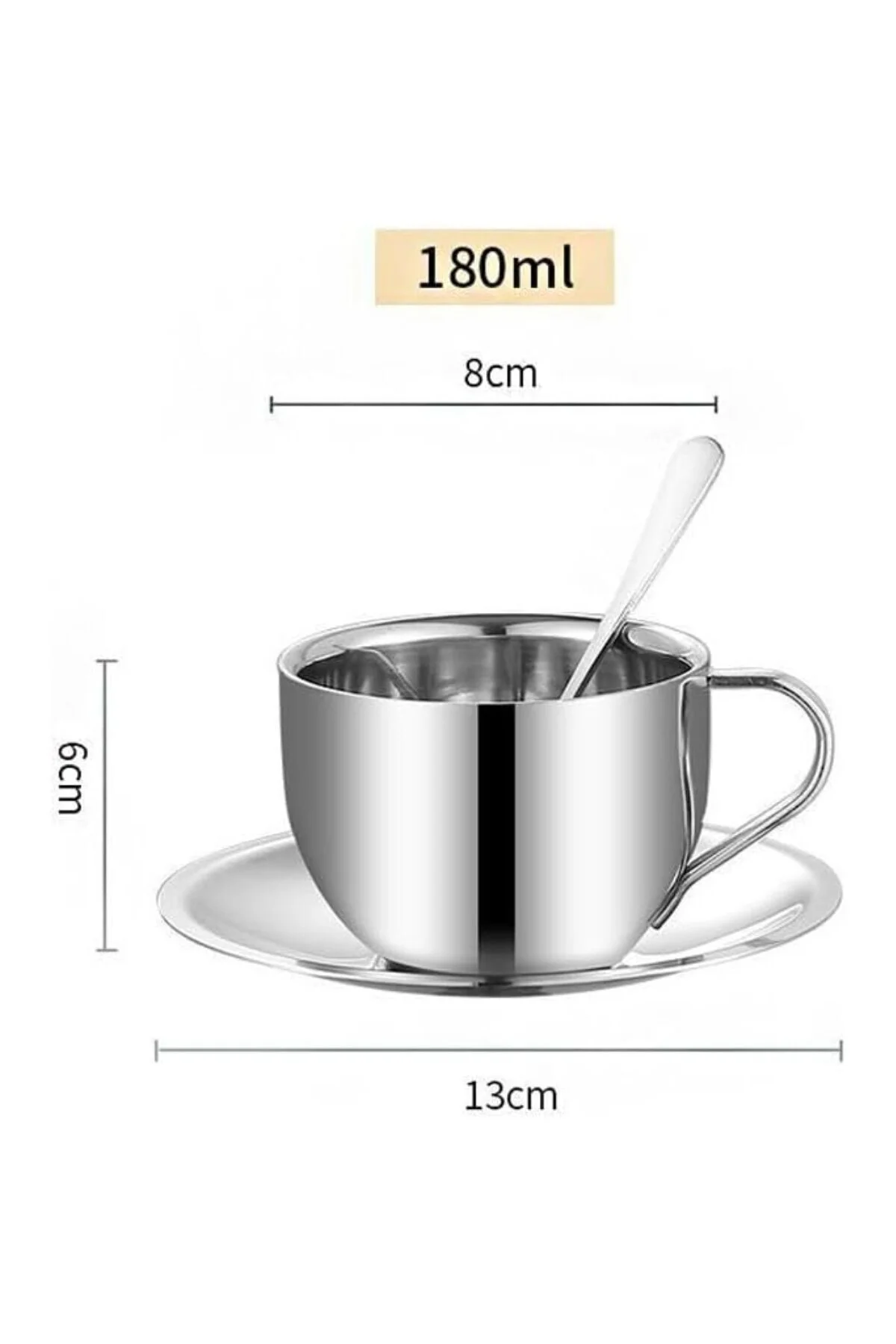 Çelik 4 Adet 180 ml Çift Cidar Espresso Kahve Fincan Set Sunum Ba