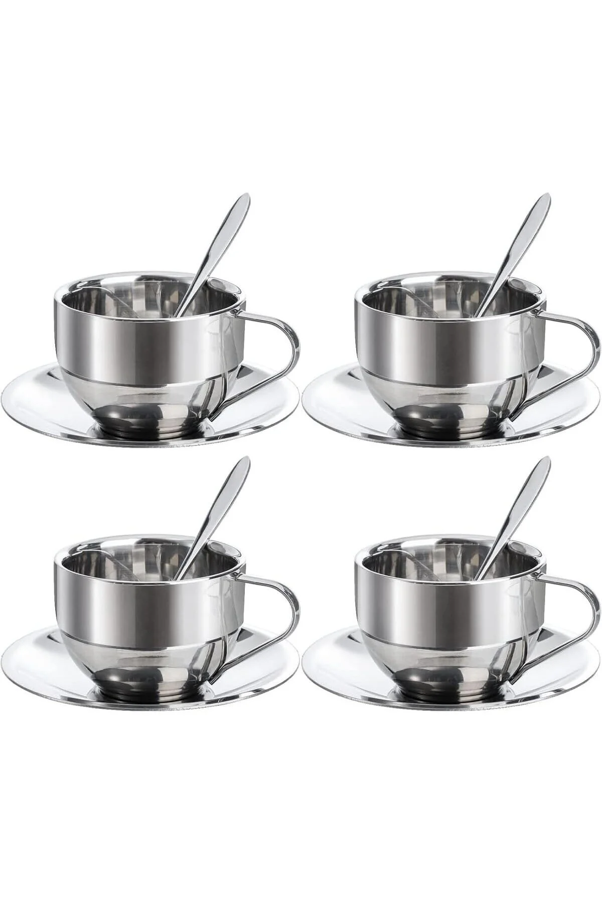 Çelik 4 Adet 180 ml Çift Cidar Espresso Kahve Fincan Set Sunum Ba