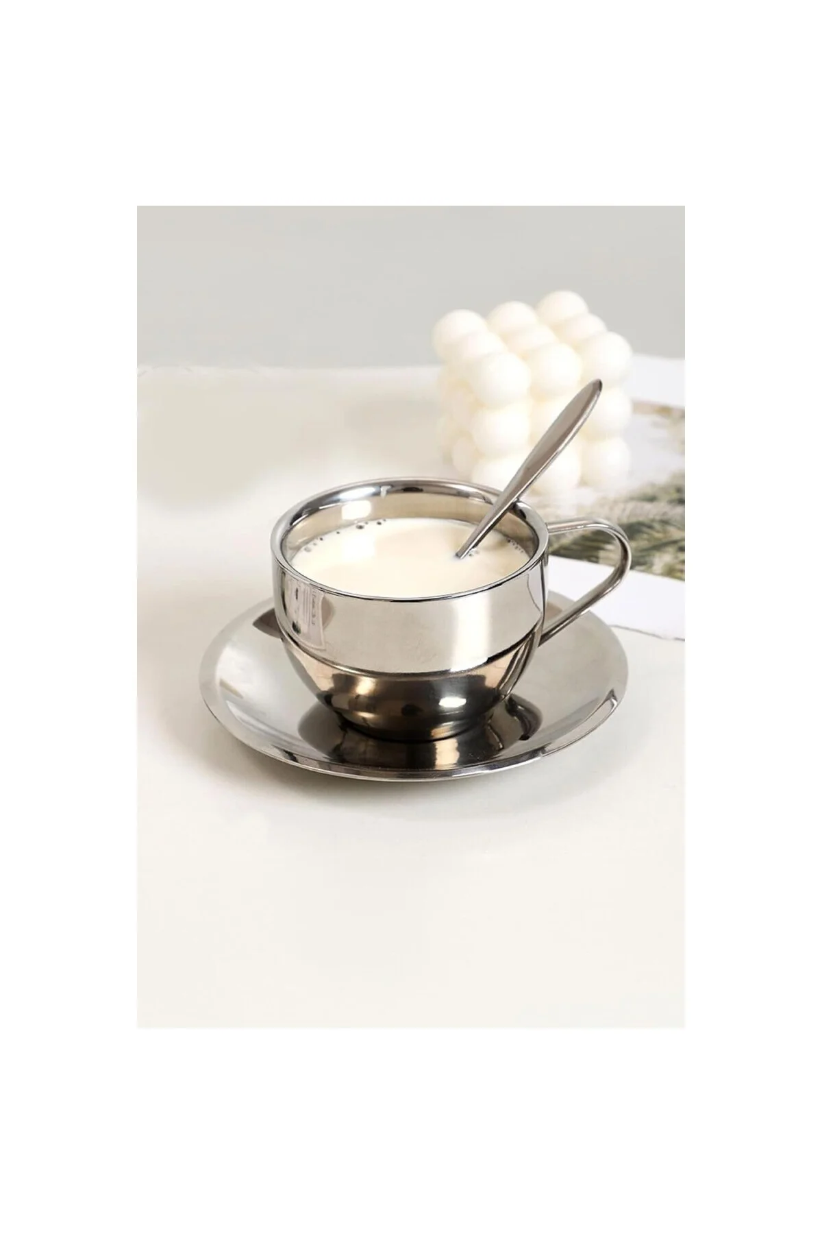 Çelik 4 Adet 180 ml Çift Cidar Espresso Kahve Fincan Set Sunum Ba