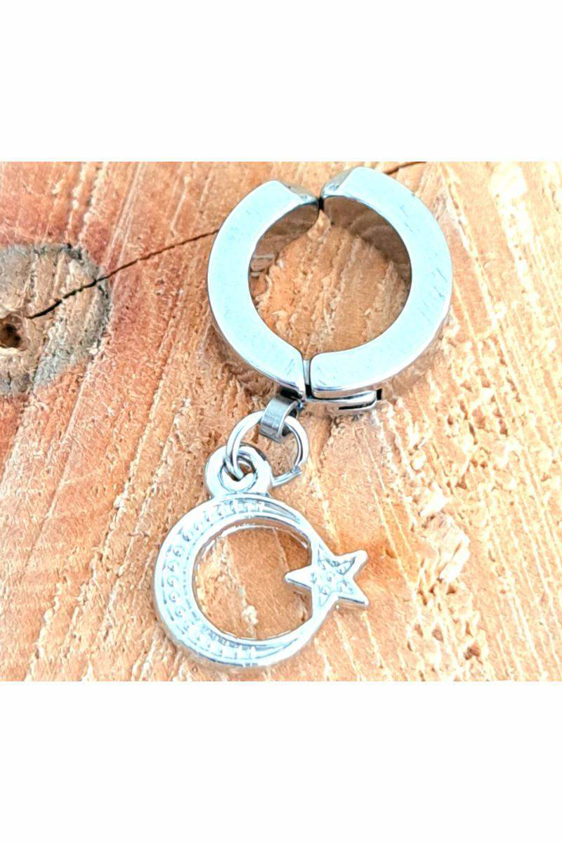 Çelik Ayyıldız Gümüş Renk Kıstırmalı Unisex Küpe 2 adet