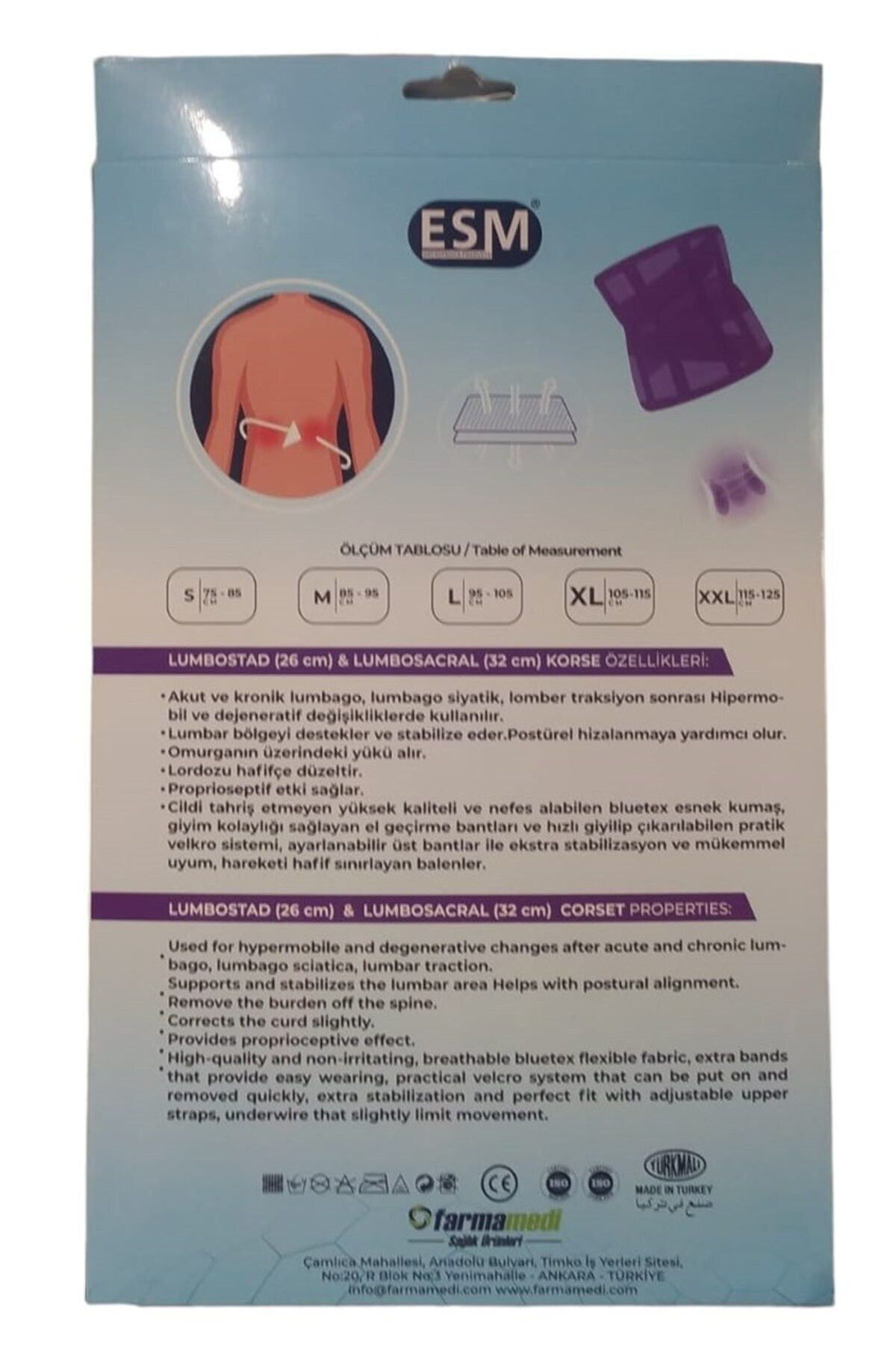 Dolphin Çelik Balenli Lumbosacral 32 Cm Ortopedik Cırtlı Small