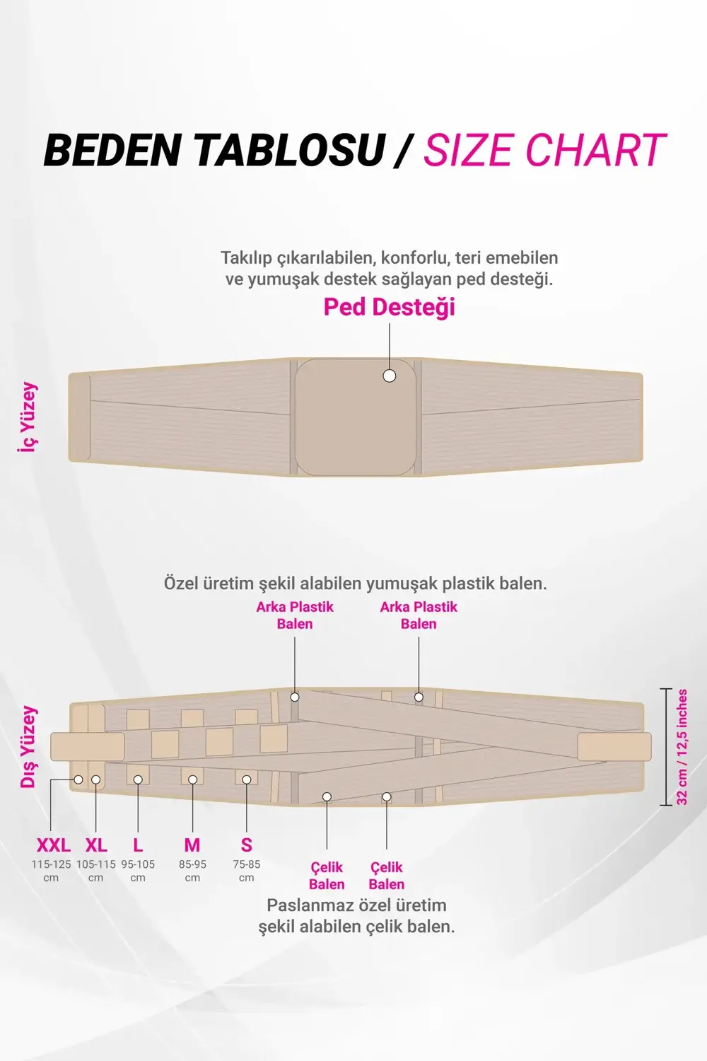 Çelik Balenli Lumbosakral Bel Fıtığı Korsesi Bel Korsesi Bedensiz