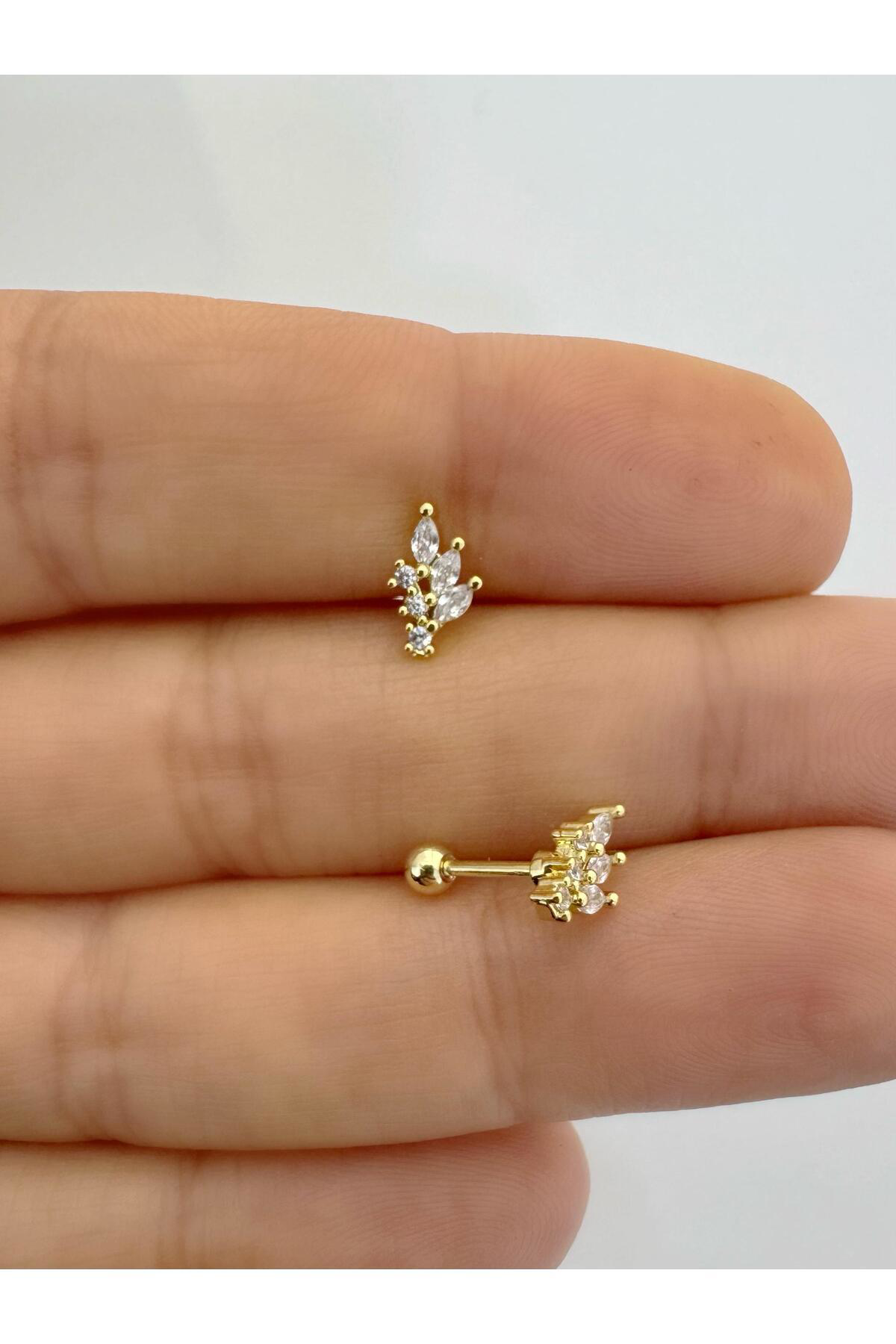 çelik barlı zirkon taşlı 1 adet tragus helix lobe flat conch uyum