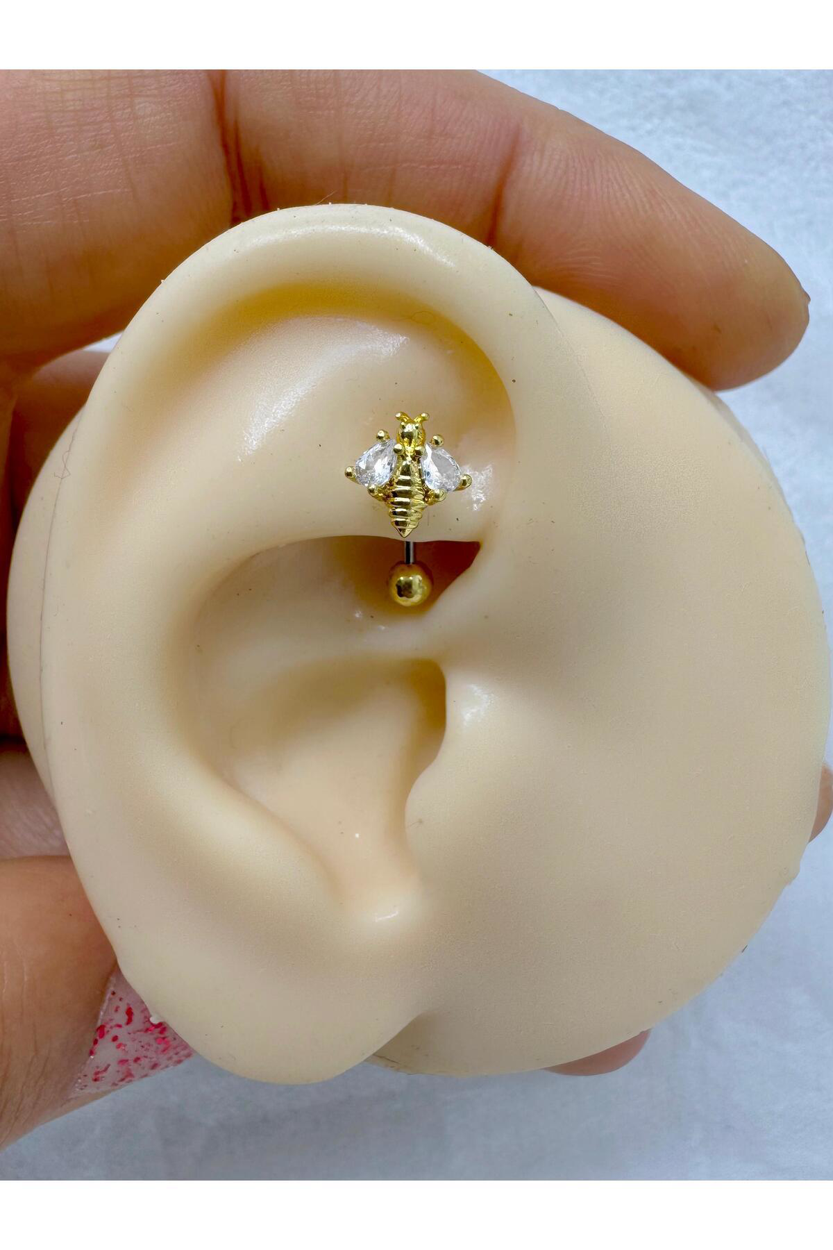 ÇELİK BARLI ZİRKON TAŞLI ARILI ROOK PİERCİN ( 1 ADET )